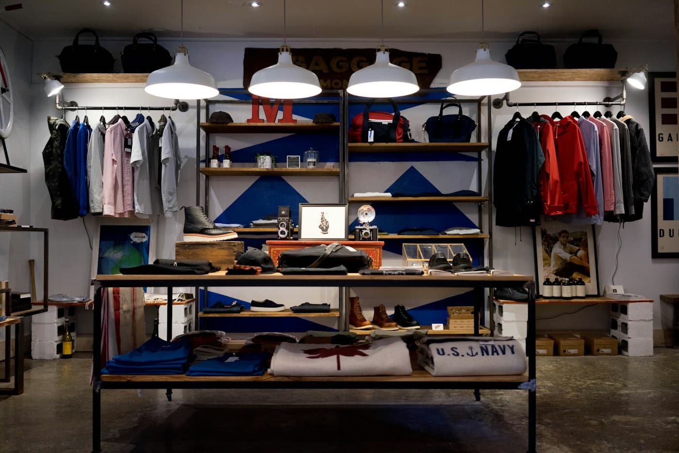 Clothes displayed in a carefully arranged retail store